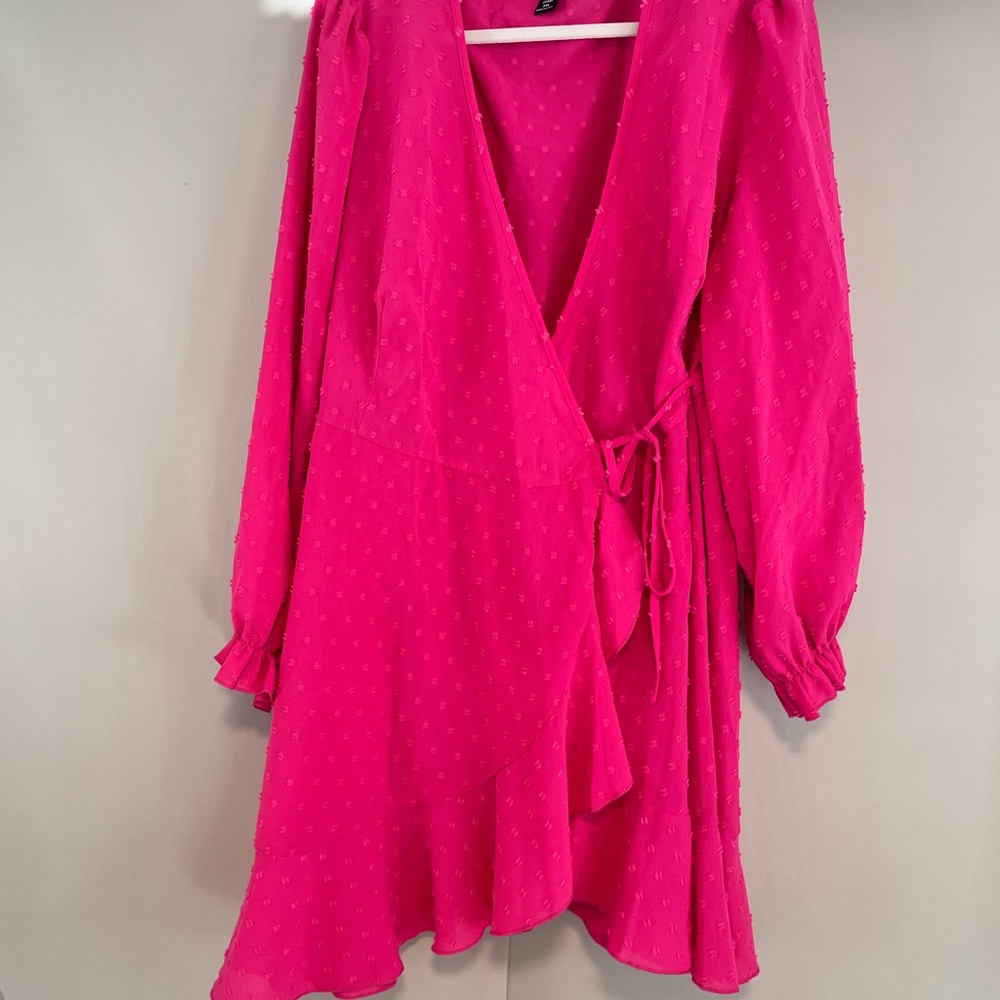 SHEIN Vibrant Pink Long Sleeve Dress